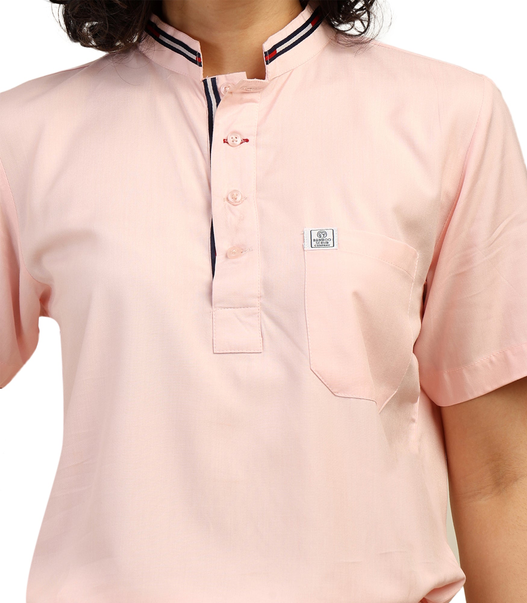 Women Mandarin Neck Pink Scrub Top