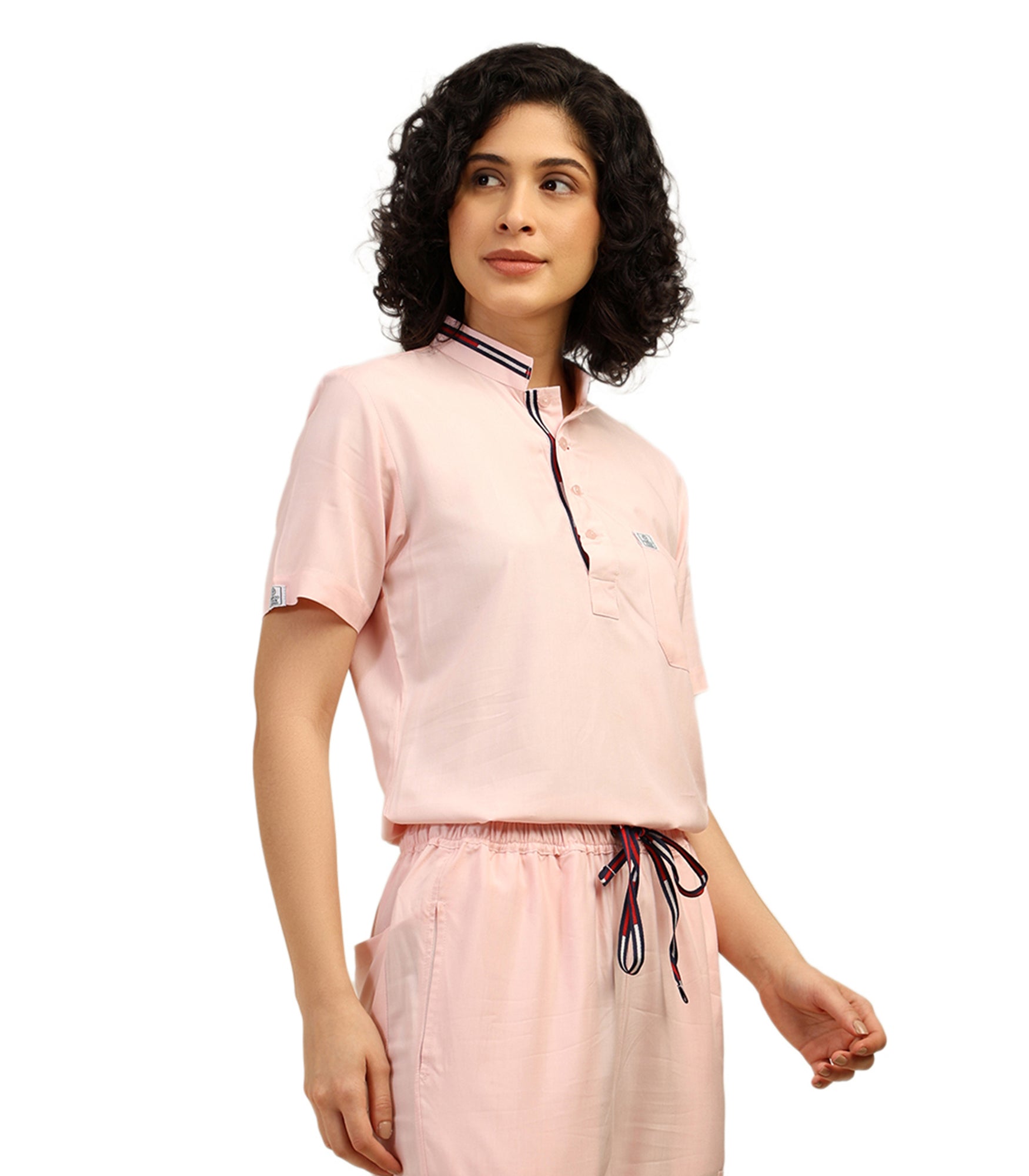 Women Mandarin Neck Pink Scrub Top