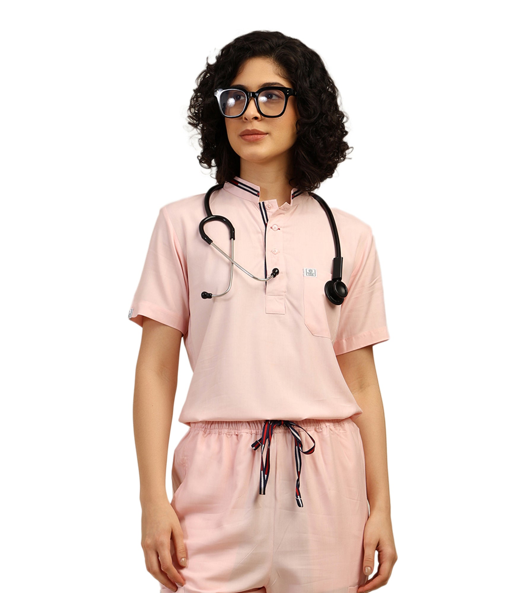 Women Mandarin Neck Pink Scrub Top