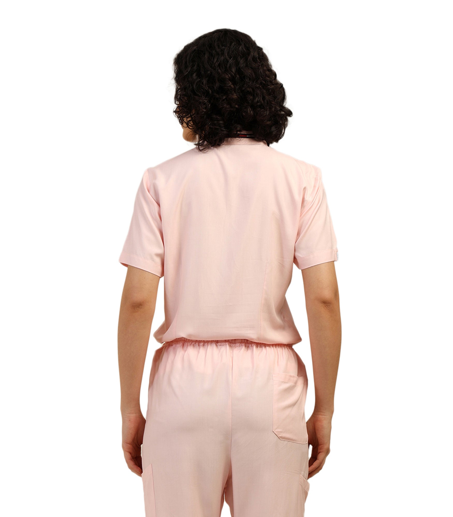 Women Mandarin Neck Pink Scrub Top