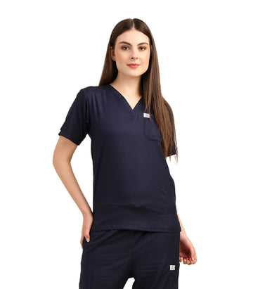 Women V-Neck Blue Scrub Top