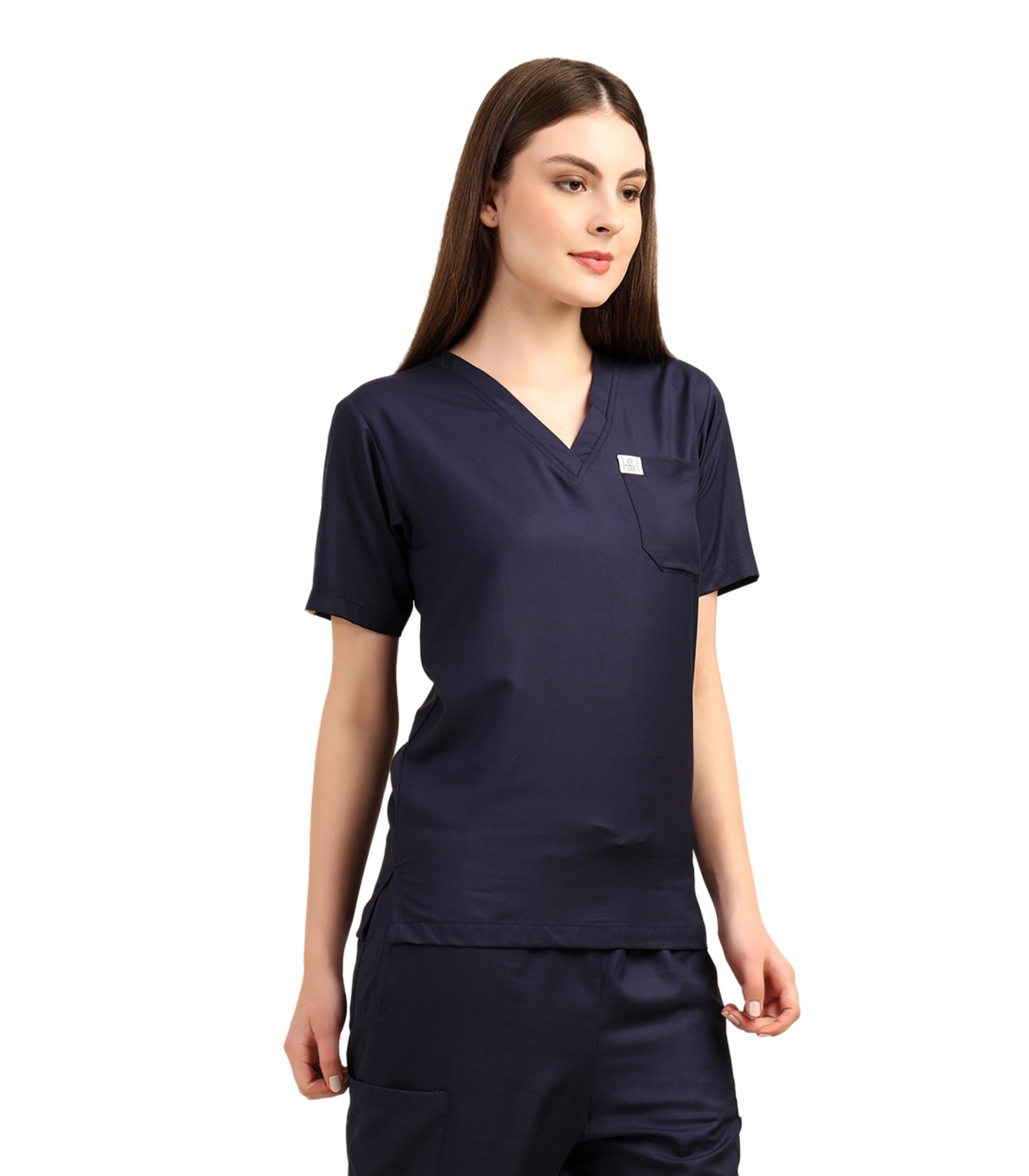 Women V-Neck Blue Scrub Top