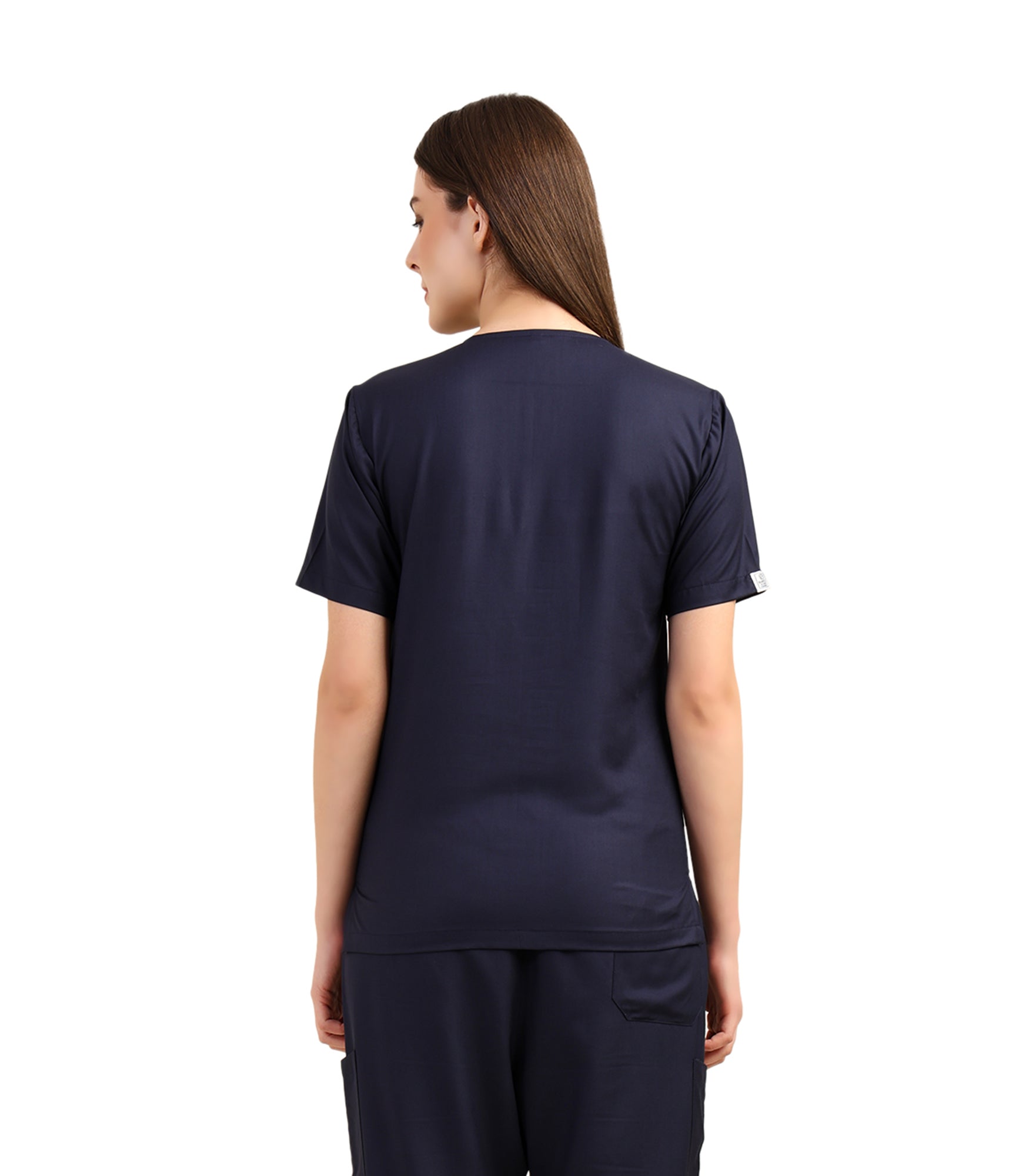 Women V-Neck Blue Scrub Top