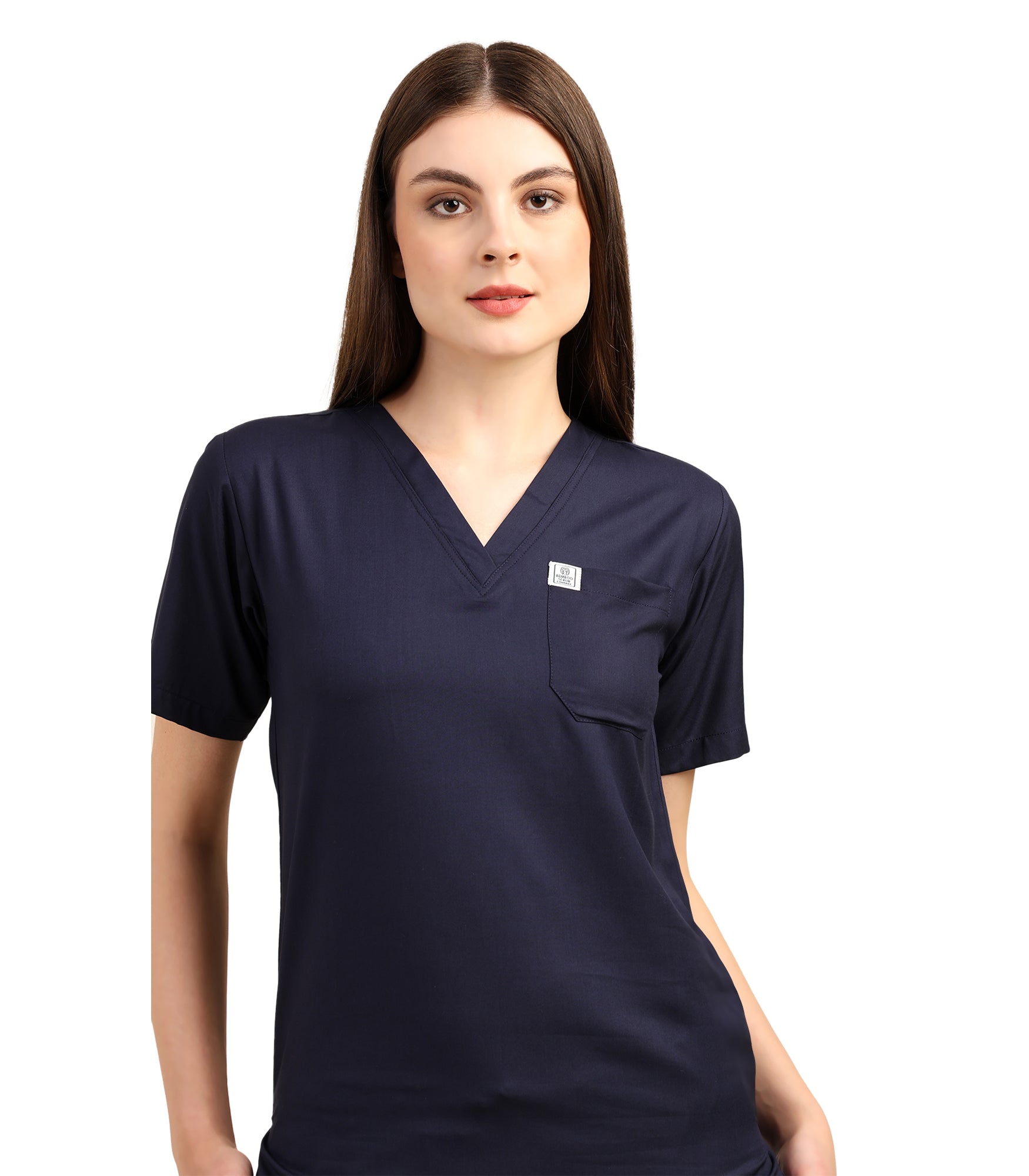 Women V-Neck Blue Scrub Top