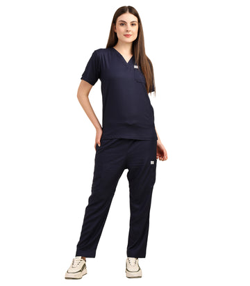 Women V-Neck Navy Blue Scrub Set