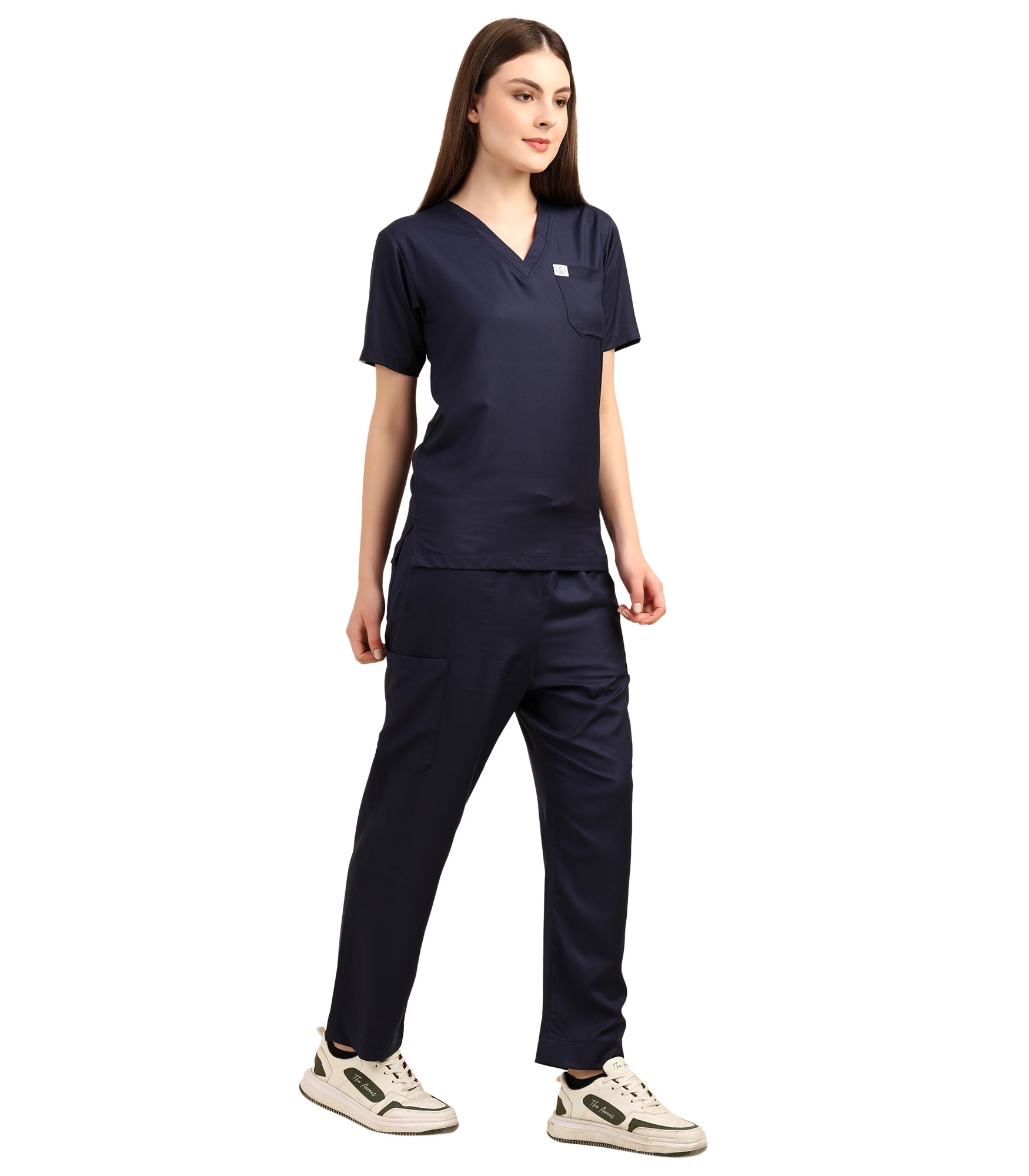 Women V-Neck Navy Blue Scrub Set