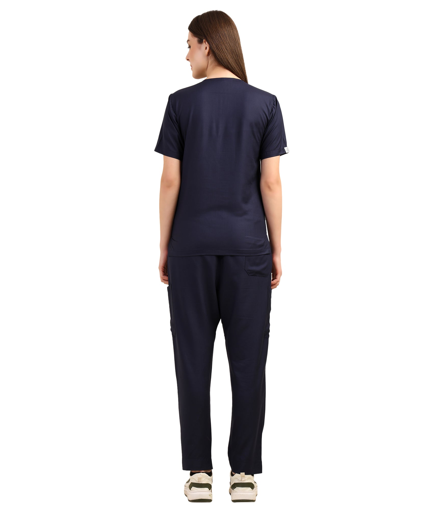 Women V-Neck Navy Blue Scrub Set