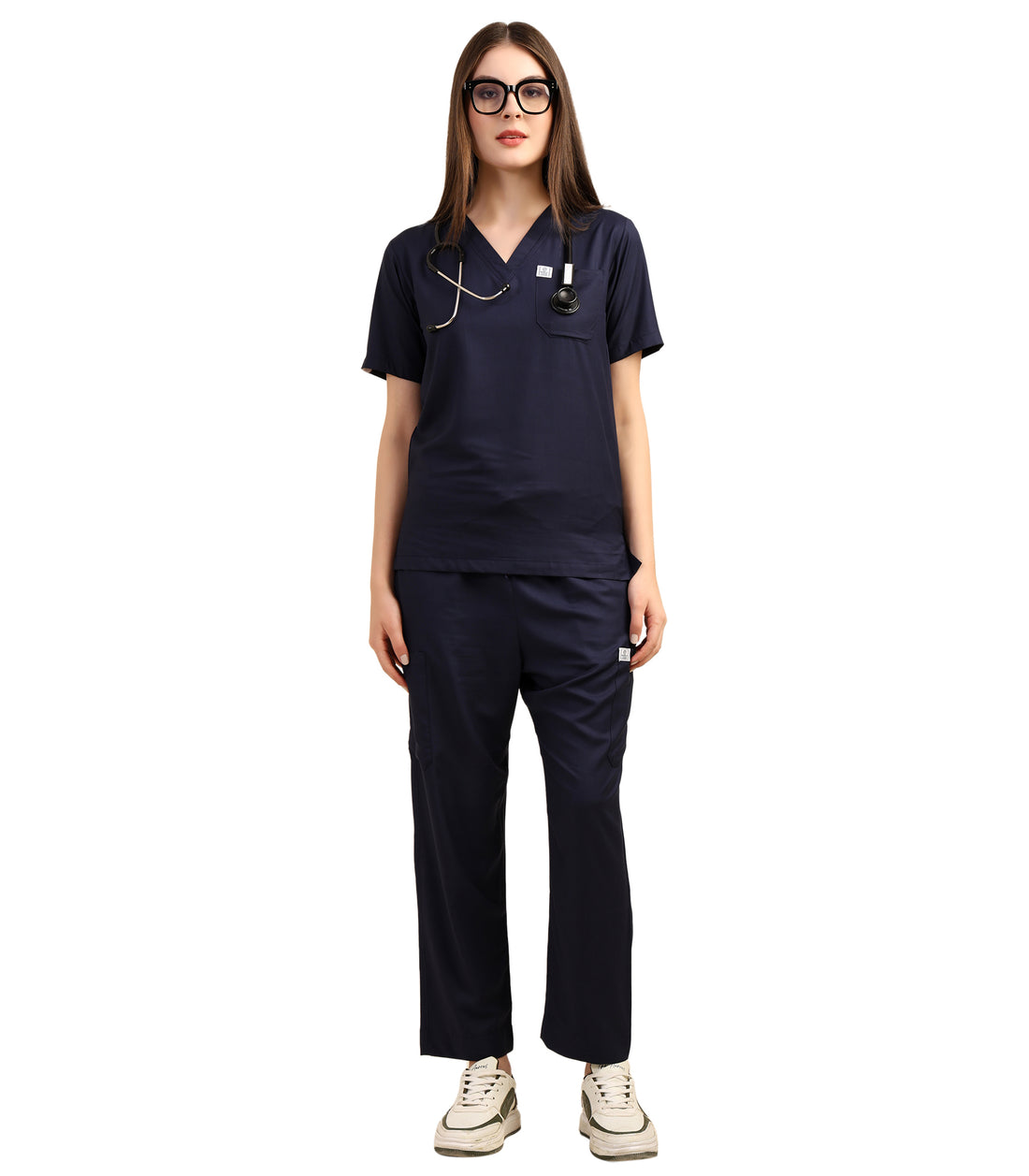 Women V-Neck Blue Scrub Set