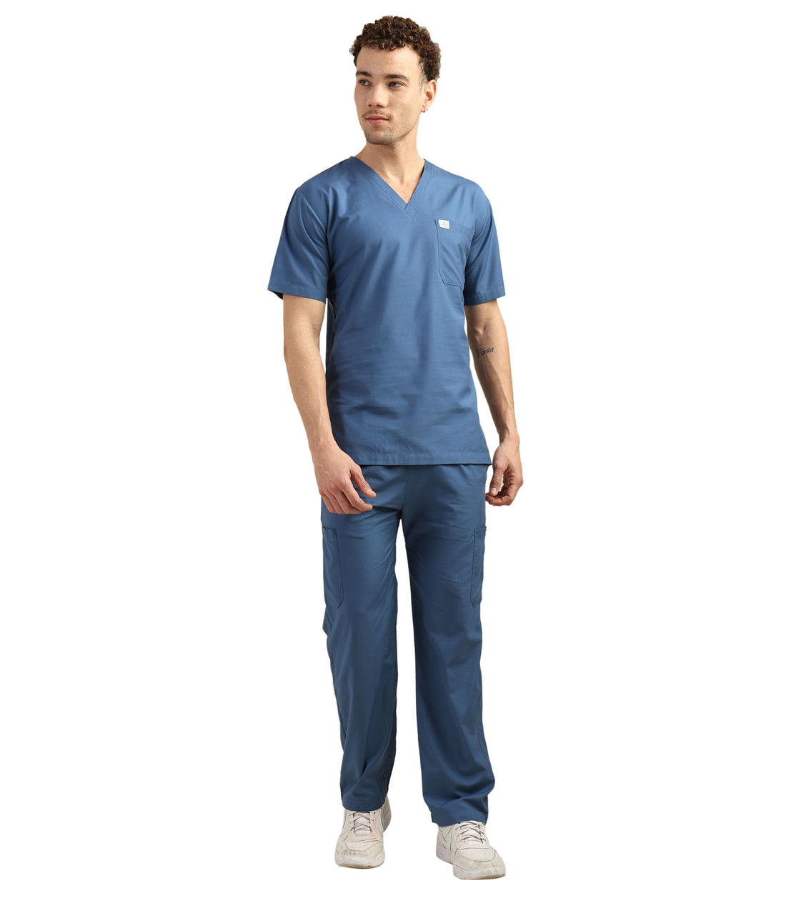 Men V-Neck Steel Blue Scrub Set