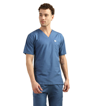 Men V-Neck Steel Blue Scrub Top