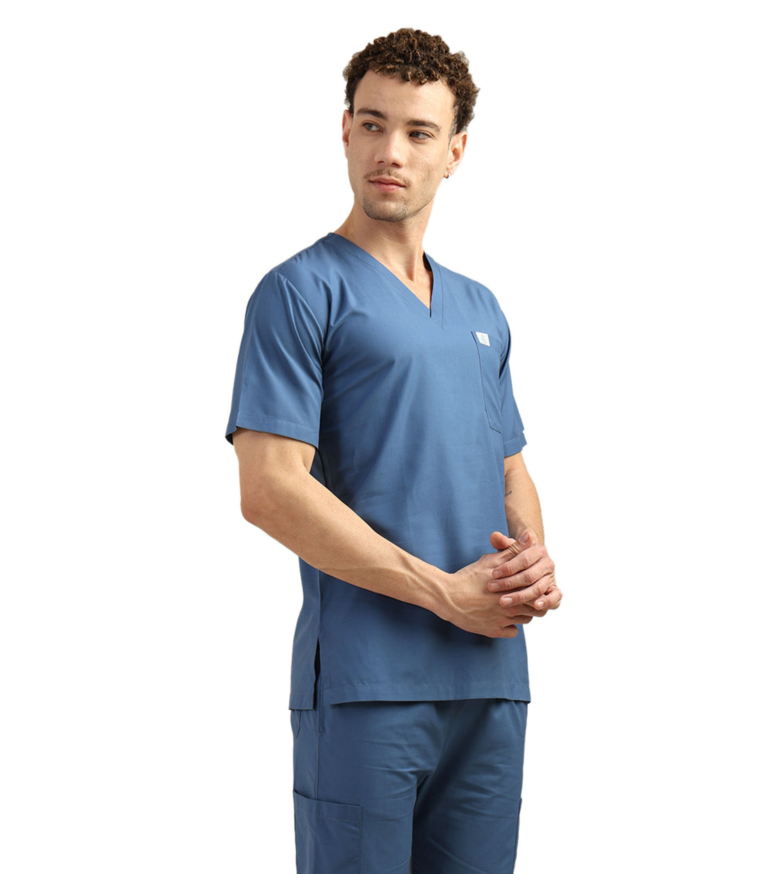 Men V-Neck Steel Blue Scrub Top