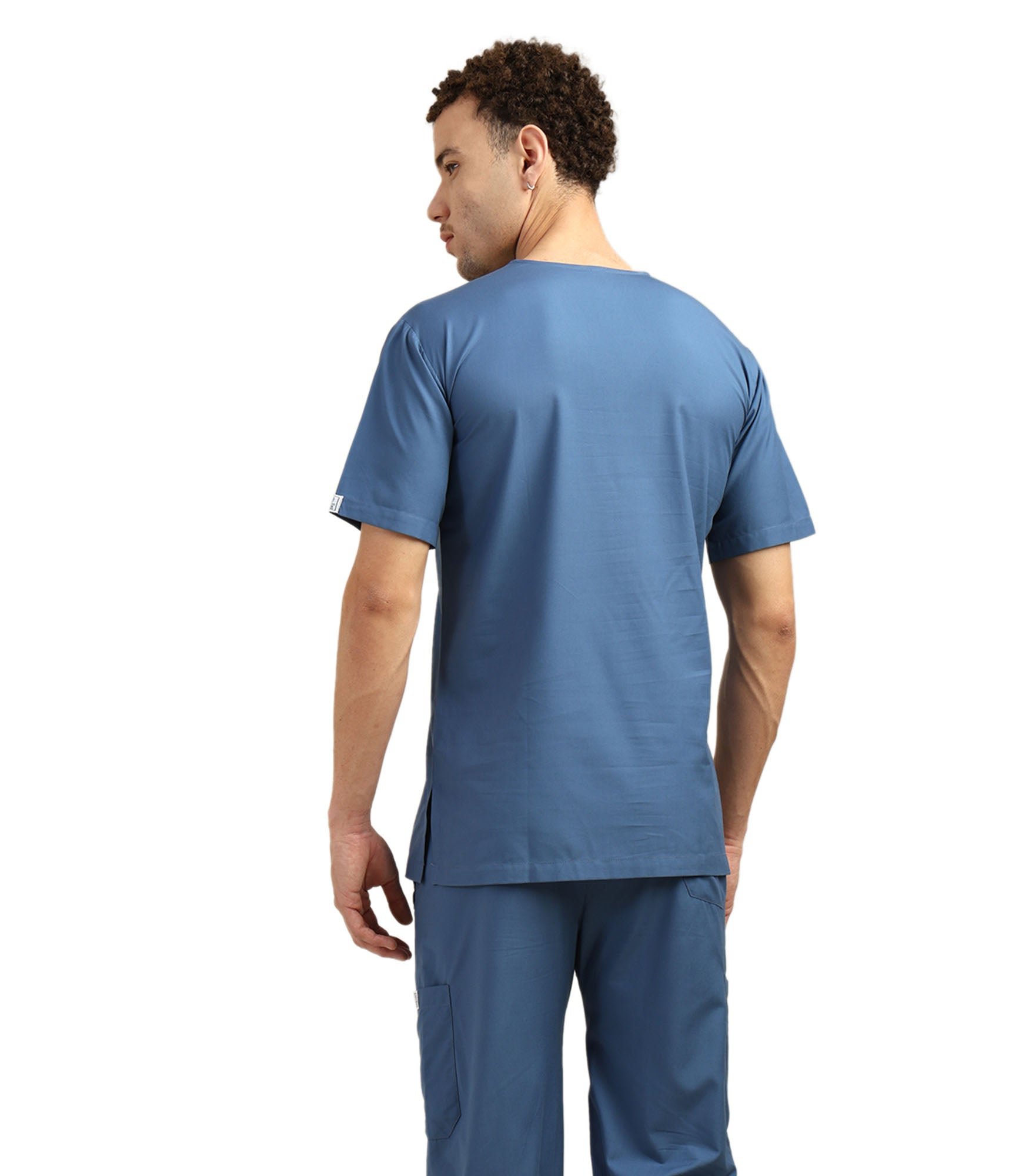 Men V-Neck Steel Blue Scrub Top